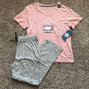 Life Is Good 2 Piece Pajama Sleep Set Women’s Large Hello Love Coffee Mug NWT